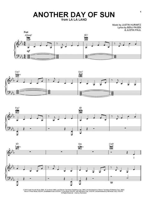 Another Day of Sun Piano Sheet Music | OnlinePianist