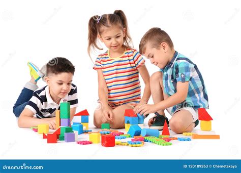 Little Children Playing Together on White Background Stock Image ...