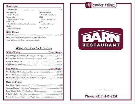 Online Menu of Barn Restaurant, Archbold, OH