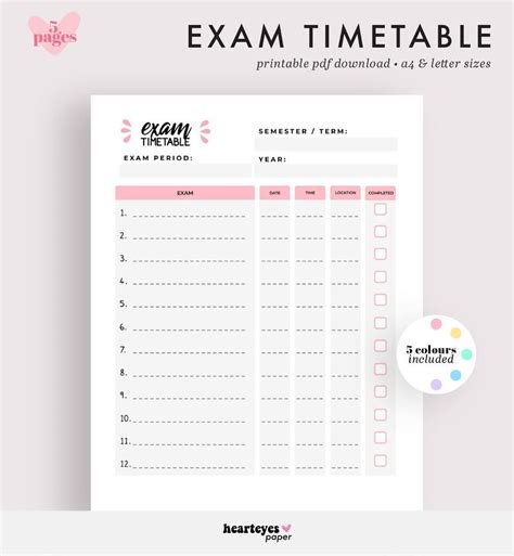 Exam Timetable Printable Planner Exam Schedule Exam | Etsy | Exam planner, Printable planner, Exam