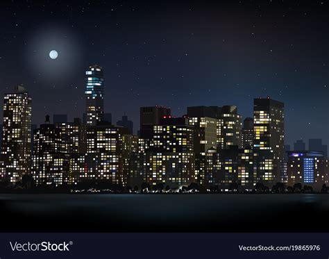 Night city skyline Royalty Free Vector Image - VectorStock