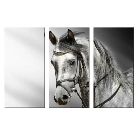 3 Panel Wall Art Horse Decoratoins Black And White Animal Horse Modern Printed On Canvas For ...