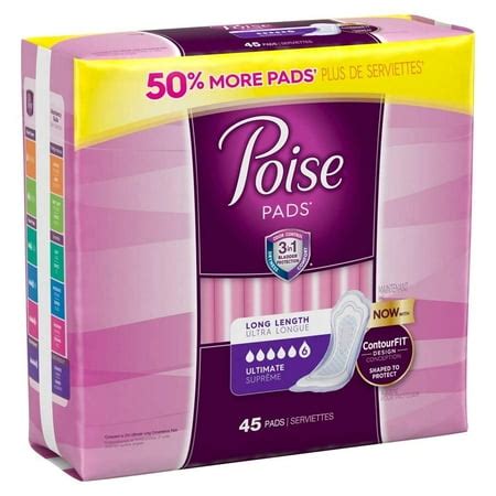 Poise Incontinence Overnight Pads, Ultimate Absorbency, Long, 45 Count ...