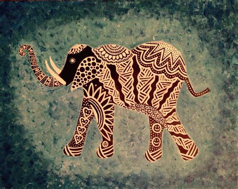 Zentangle Elephant - Acrylic on Canvas - Linda Tomich CZT 11 Henna Hand ...