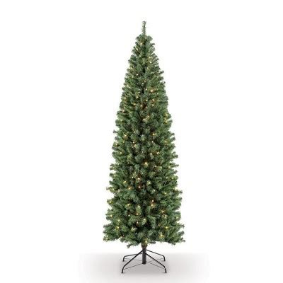 7.5ft Pre-lit Slim Artificial Christmas Tree Newcastle Fir - Puleo: Incandescent Lights ...