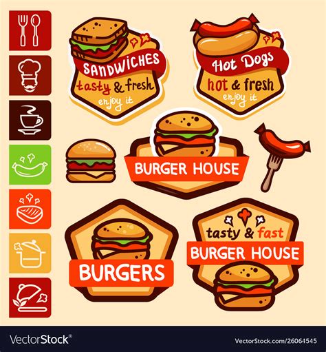 Fast food logos and emblems set Royalty Free Vector Image