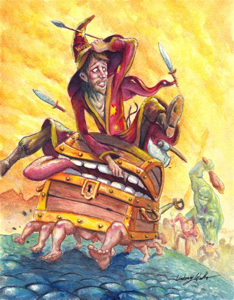 Rincewind and Luggage on the run by puggdogg on DeviantArt