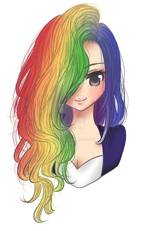 Rainbow Hair Girl by Zalizy on DeviantArt