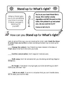 Red Ribbon Worksheet, Decision-making Skills Worksheet, Peer Pressure Worksheet