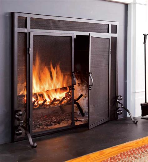 2-Door Steel Flat Guard Fireplace Fire Screen, Bronze - Fireplacess.com