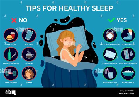 Healthy sleep rules. Healthy night sleep tips, good habits and peacefully sleeping girl vector ...