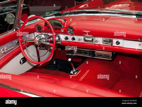 Interior View of a Red, First Generation, 1955 Ford Thunderbird, on ...