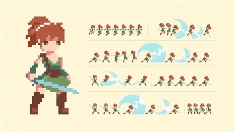 Premium Vector | Sprite sheet girl animation attack sword frame by frame pixel art game ready