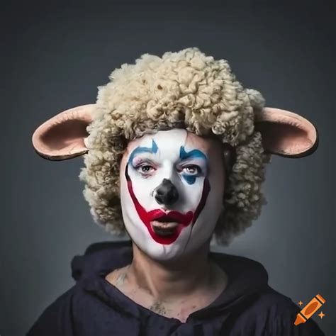 A sheep skateboarding with clown makeup