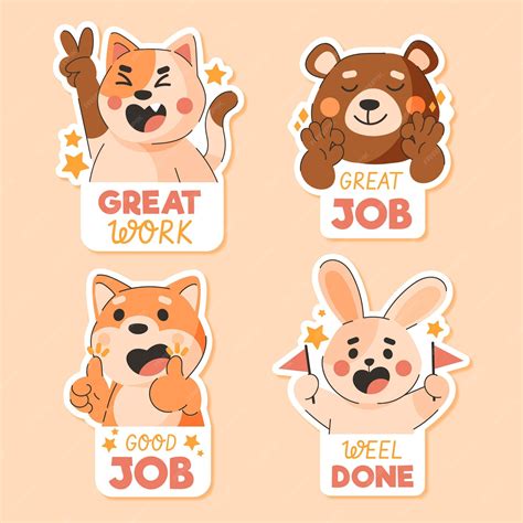 Premium Vector | Cartoon good job sticker set