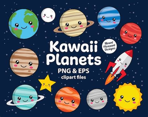 Kawaii Planets Clipart Cute Cartoon Planets Clip Art PNG & - Etsy