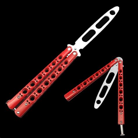 Red Safety Portable Practice Butterfly Knife Stainless Steel Folding Knife Outdoor Tools ...