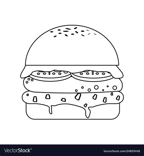 Hamburger fast food cartoon in black and white Vector Image