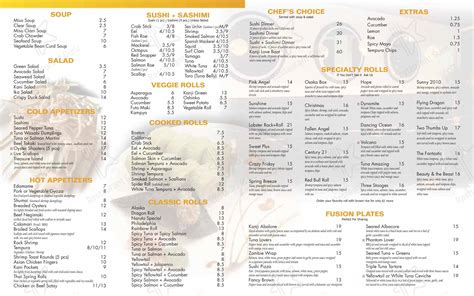 Menu at Kanji Japanese Steakhouse & Sushi Bar, Lancaster