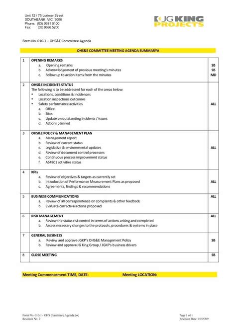 Printable It Steering Committee Agenda Template - Launcheffecthouston