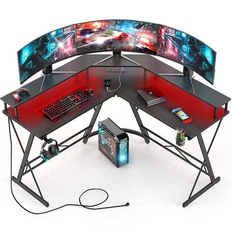 Buy HYTXEN Gaming Desk with Led Lights, L Shaped Corner Computer Desk ...
