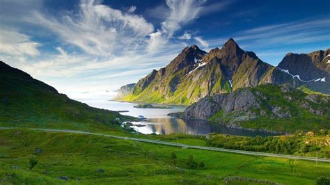 Green mountains and lake in norway widescreen high resolution wallpaper ...