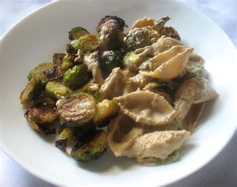 Creamy Vegan Cashew Alfredo Sauce with Crispy Roasted Brussels Sprouts and Shell Pasta | Lisa's ...