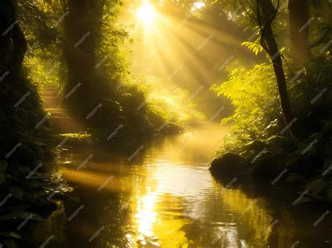 Premium AI Image | Golden rays in forest background