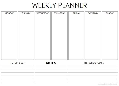 Weekly Planner Template Printable Free | Blank Week Schedule Planner