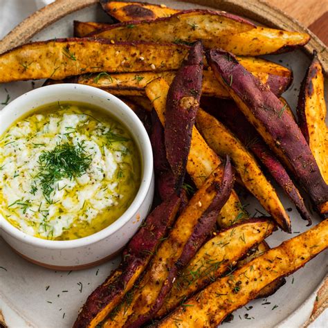 Mediterranean Air Fried Japanese Sweet Potato Fries with Yogurt Sauce ...