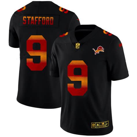 Detroit Lions #9 Matthew Stafford Men's Black Nike Red Orange Stripe ...