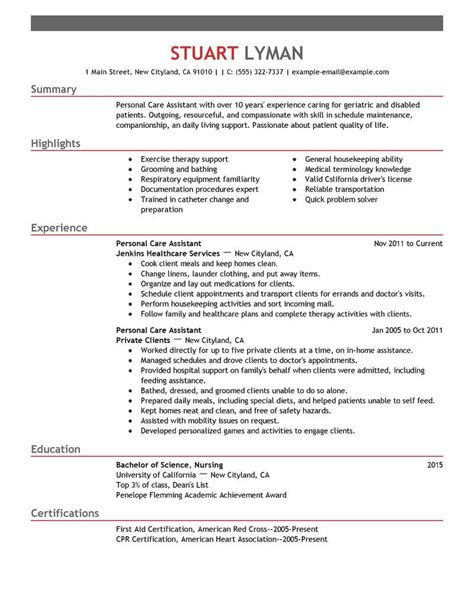 Professional Personal Care Assistant Resume Examples