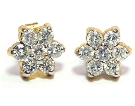 Diamond Flower Stud Earrings in 14k Yellow Gold (1.4 ct TDW, I1 Clarity ...