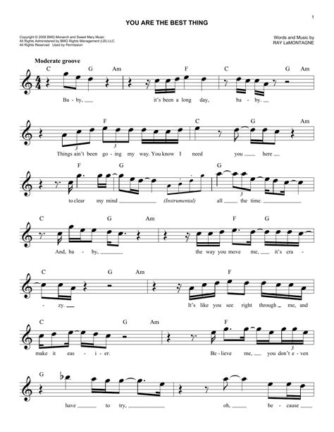 You Are The Best Thing by Ray LaMontagne Sheet Music for Easy Lead Sheet / Fake Book at Sheet ...