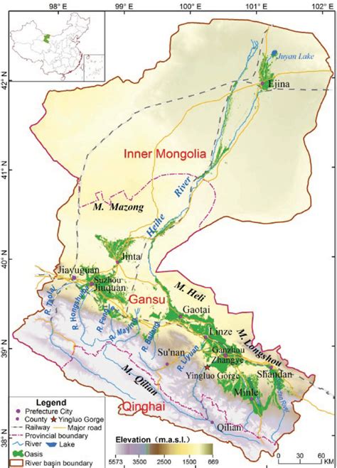 Location of the Heihe River Basin of China. Note: The terrain of the ...