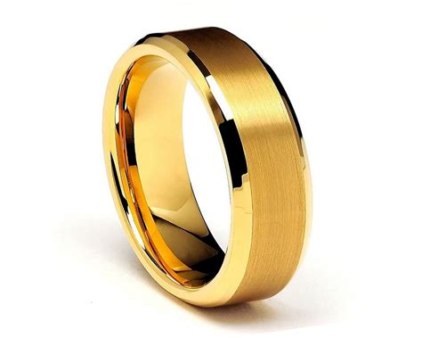 Gold Beveled Tungsten Rings 8mm | Gold Tungsten Wedding Rings | Gold Matching Tungsten Bands ...