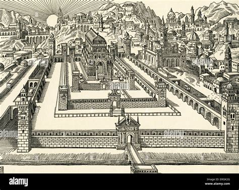 The Temple, Jerusalem. Drawing from Amsterdam Haggadah 1695. (Herod's Temple destroyed in 70 AD ...