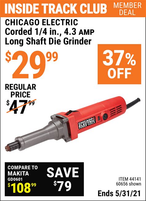 CHICAGO ELECTRIC Corded 1/4 in. 4.3 Amp Long Shaft Die Grinder for $29. ...