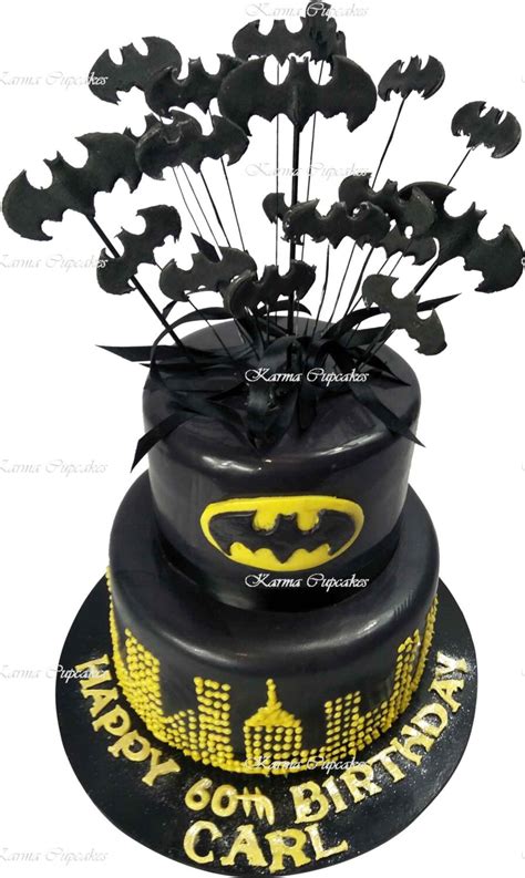 Batman Two Tiered Cake with Edible Bats - Karma Cupcakes