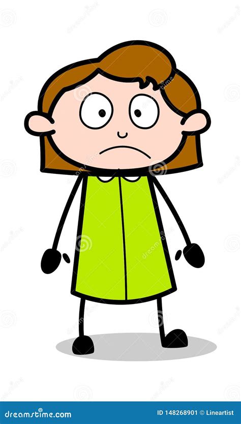 Sad Mood - Retro Office Girl Employee Cartoon Vector Illustration Stock Illustration ...