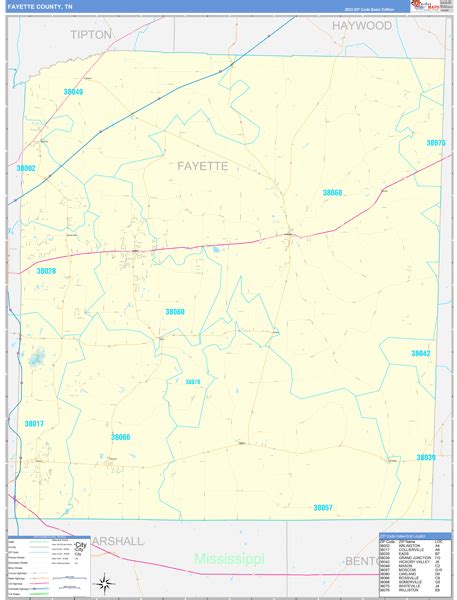 Fayette County, TN Zip Code Wall Map Basic Style by MarketMAPS - MapSales