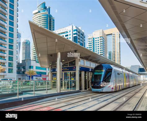 Dubai Tram at Dubai Marina station Dubai City United Arab Emirates UAE Middle east Stock Photo ...