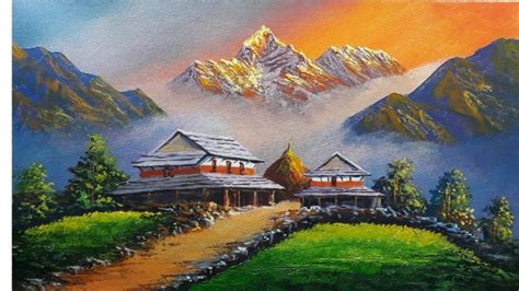 Nepali Mountain Landscape Acrylic Painting || BK ART Galllery - YouTube