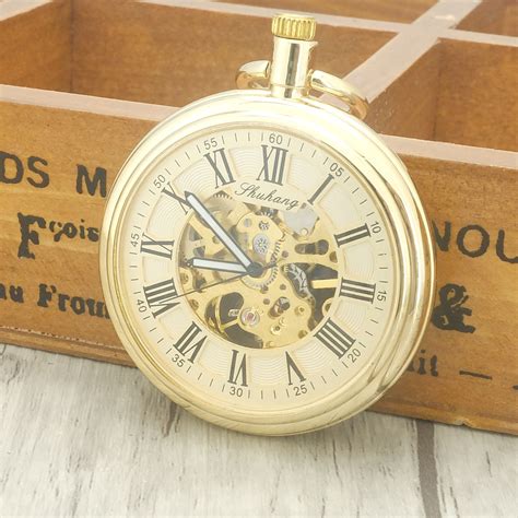 Vintage Gold silver Roman Number Self wind Automatic Mechanical Pocket ...