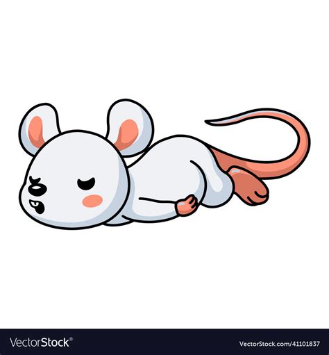 Cute little white mouse cartoon sleeping Vector Image