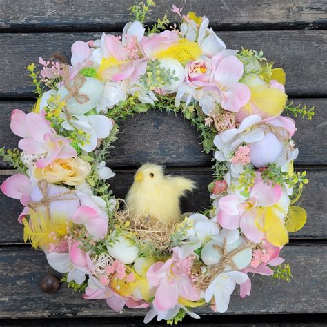 Spring Wreath Easter Wreath Wreath With Chicken Spring Flower Wreath ...