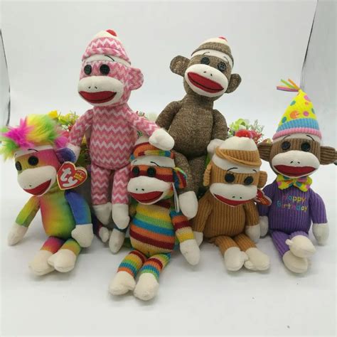 23cm Ty Monkey Sock monkey Plush Toy With Big Mouth Original Stuffed ...