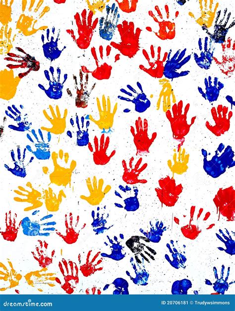 Children's Handprints In Paint On A Wall Stock Image - Image of unity ...