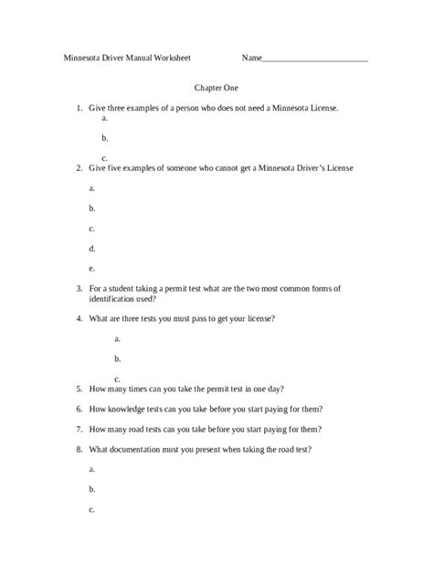 Minnesota Driver Manual Worksheet - moodle2 wdc2155 k12 mn Doc Template ...