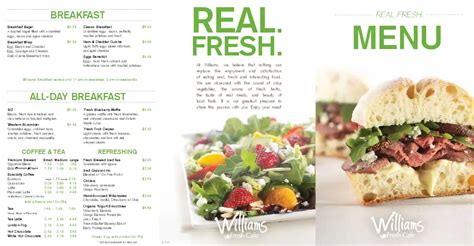 Williams Fresh Café Menu - Urbanspoon/Zomato